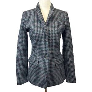 J CREW Women’s Houndstooth Plaid Wool Blazer Size 0 Preppy Business Multicolor